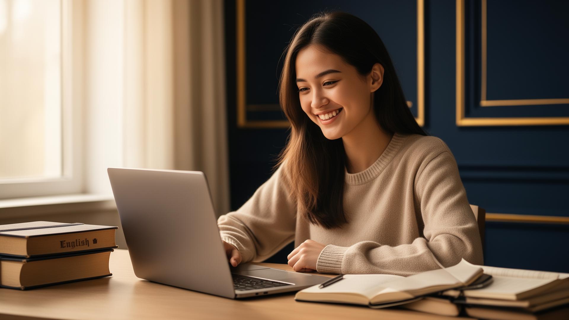 Student learning English online